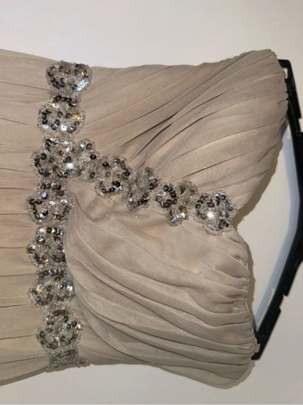 Strapless Champagne Gown with Jeweled Waist and chest  Size 1